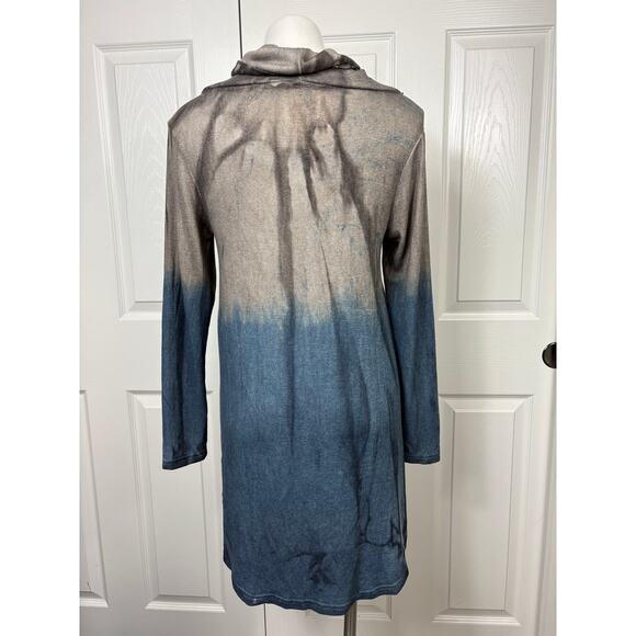 Fleur De Lis Blue Gray Ombre Cowl Neck Tunic Sweater Sz S Linen Blend Tulip Hem - Picture 5 of 9